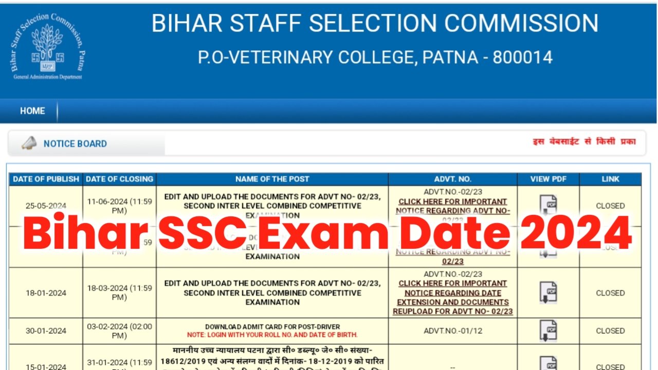 Bihar SSC Exam Date 2024: Bihar SSC Inter Level Exam Date Latest Update